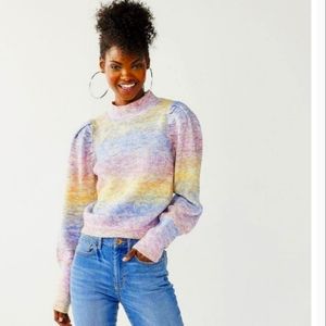 So mock turtleneck puff sleeves sweater muilty colors